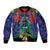 New Zealand Christmas In July Sleeve Zip Bomber Jacket Kowhai Tui Bird With Pohutukawa - Blue