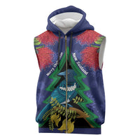 New Zealand Christmas In July Sleeveless Zip Hoodie Kowhai Tui Bird With Pohutukawa - Blue - Polynesian Pride