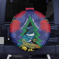 New Zealand Christmas In July Spare Tire Cover Kowhai Tui Bird With Pohutukawa - Blue