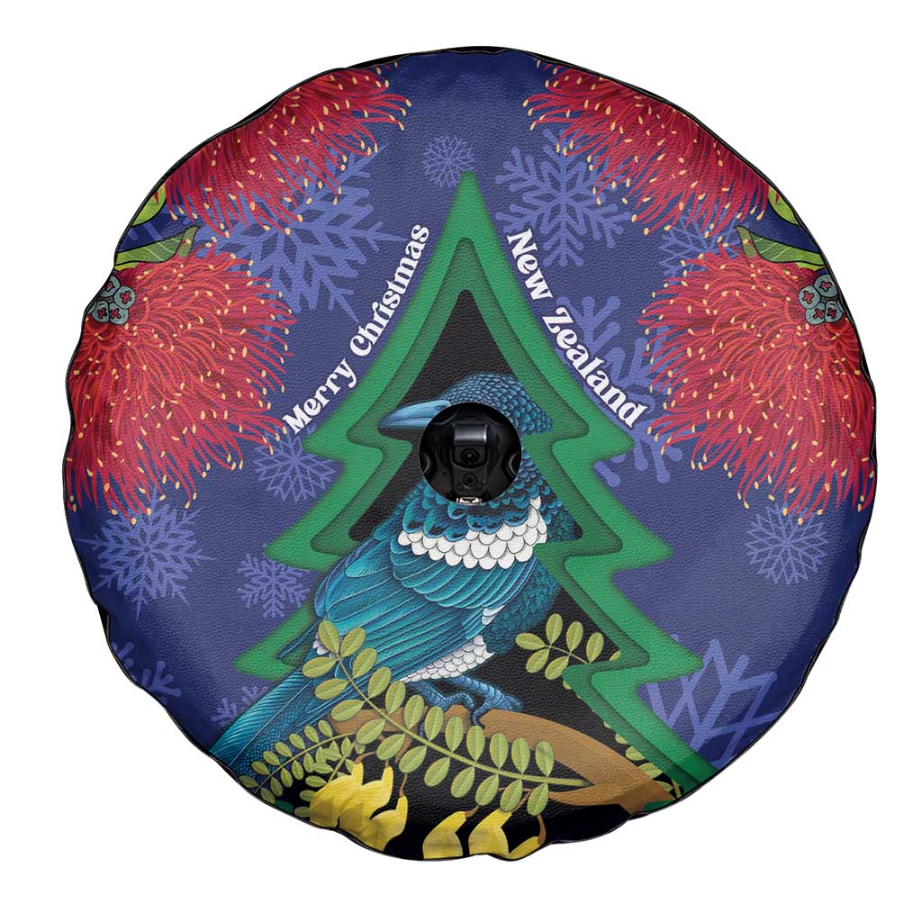 New Zealand Christmas In July Spare Tire Cover Kowhai Tui Bird With Pohutukawa - Blue