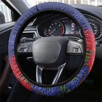 New Zealand Christmas In July Steering Wheel Cover Kowhai Tui Bird With Pohutukawa - Blue