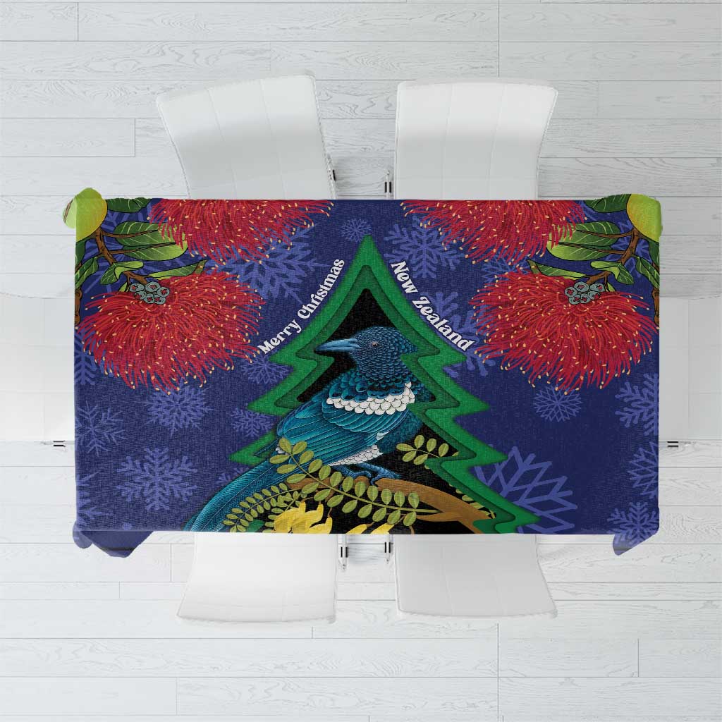 New Zealand Christmas In July Tablecloth Kowhai Tui Bird With Pohutukawa - Blue LT14 Blue - Polynesian Pride