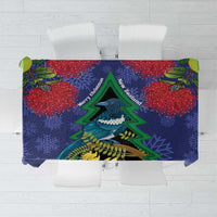 New Zealand Christmas In July Tablecloth Kowhai Tui Bird With Pohutukawa - Blue LT14 Blue - Polynesian Pride