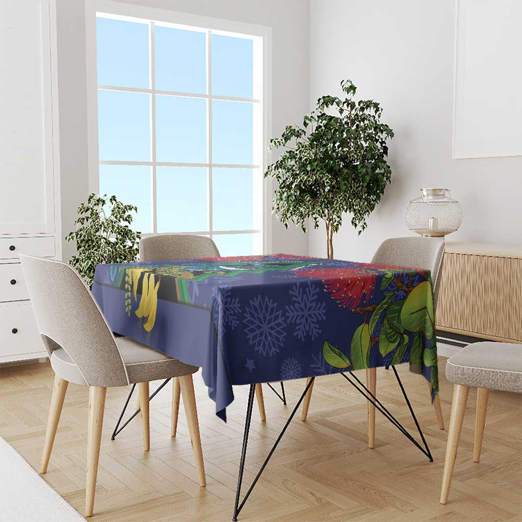 New Zealand Christmas In July Tablecloth Kowhai Tui Bird With Pohutukawa - Blue LT14 - Polynesian Pride