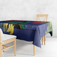 New Zealand Christmas In July Tablecloth Kowhai Tui Bird With Pohutukawa - Blue LT14 - Polynesian Pride