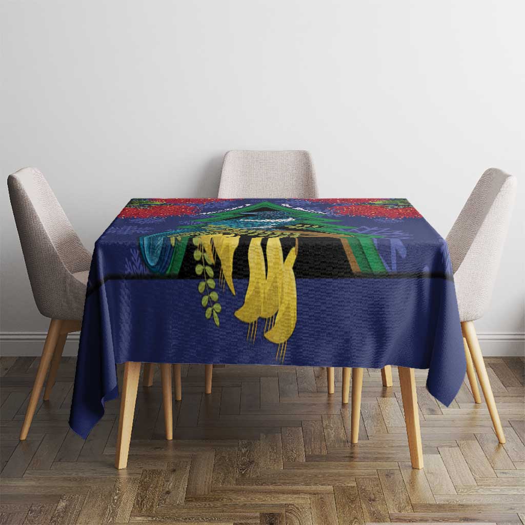 New Zealand Christmas In July Tablecloth Kowhai Tui Bird With Pohutukawa - Blue LT14 - Polynesian Pride