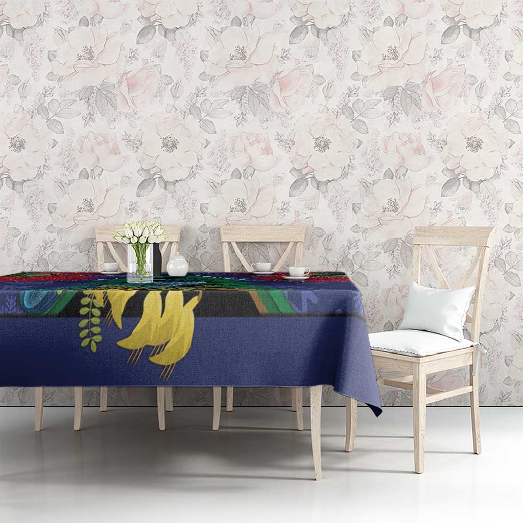 New Zealand Christmas In July Tablecloth Kowhai Tui Bird With Pohutukawa - Blue LT14 - Polynesian Pride