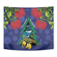 New Zealand Christmas In July Tapestry Kowhai Tui Bird With Pohutukawa - Blue