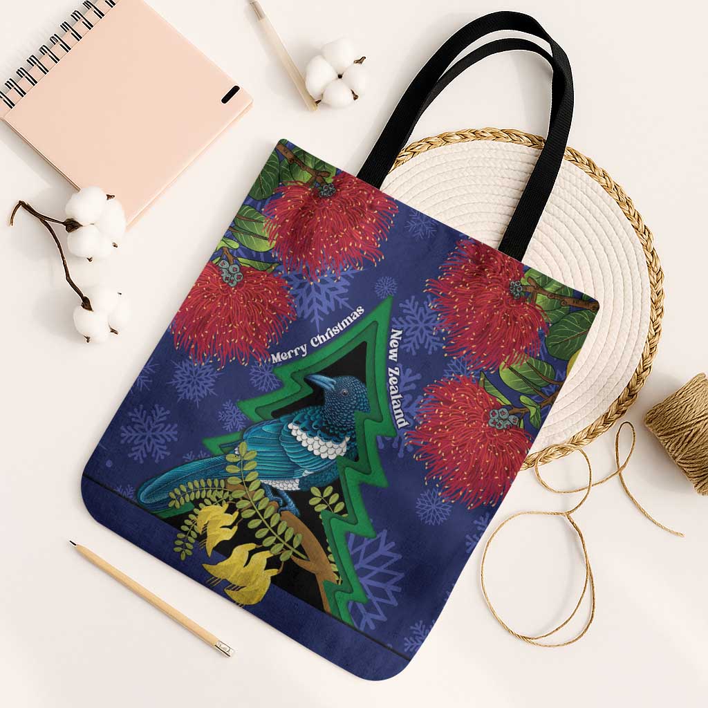 New Zealand Christmas In July Tote Bag Kowhai Tui Bird With Pohutukawa - Blue - Polynesian Pride