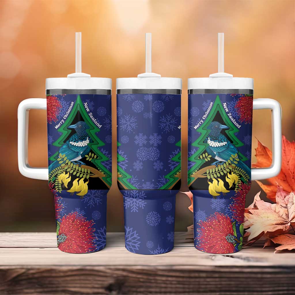 New Zealand Christmas In July Tumbler With Handle Kowhai Tui Bird With Pohutukawa - Blue