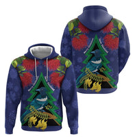 New Zealand Christmas In July Zip Hoodie Kowhai Tui Bird With Pohutukawa - Blue