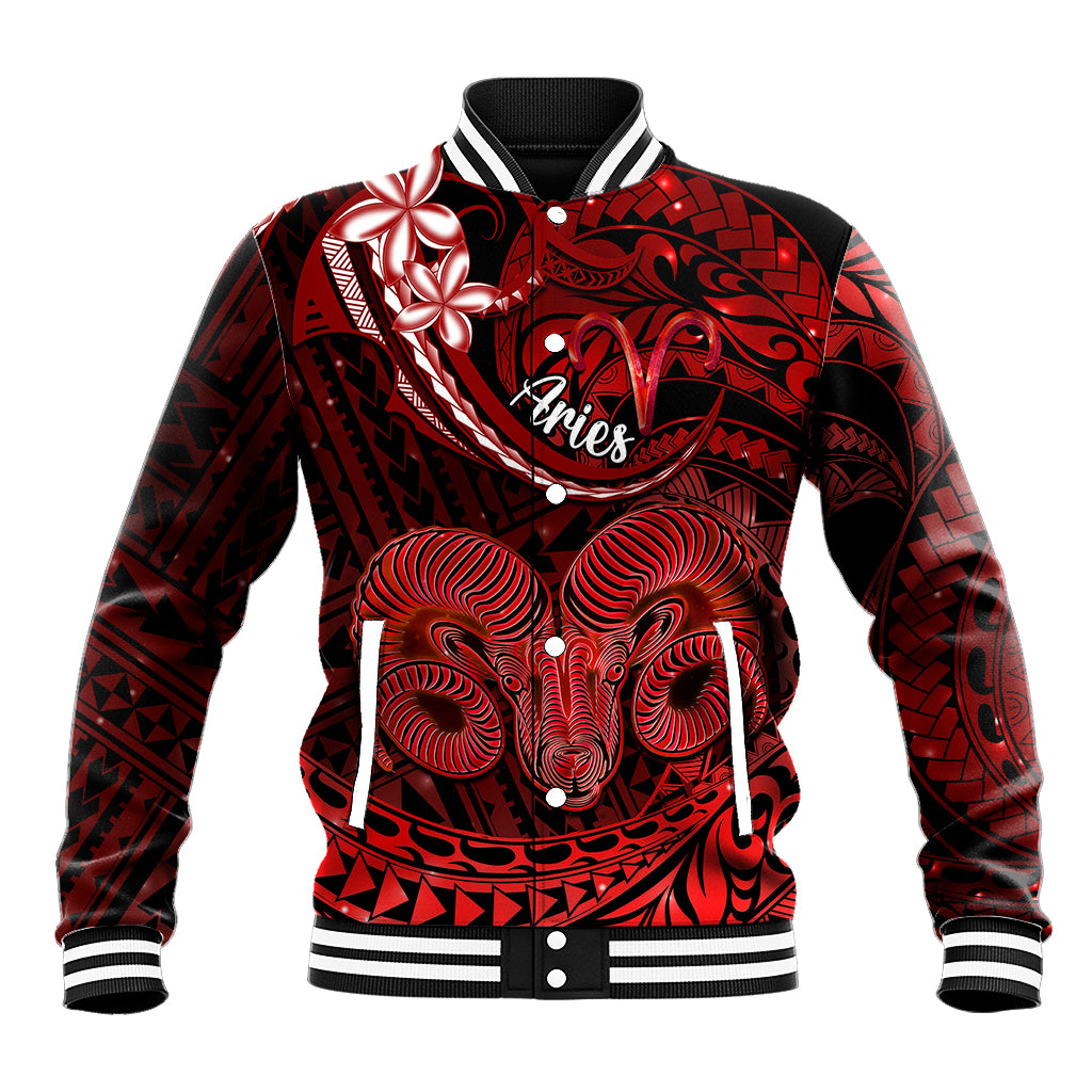 Polynesian Pride Aries Zodiac Baseball Jacket Astrological Sign Tribal Plumeria Red Galaxy LT14 Unisex Red - Polynesian Pride