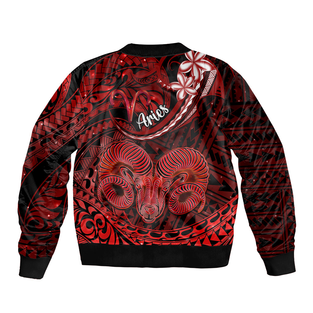 Polynesian Pride Aries Zodiac Sleeve Zip Bomber Jacket Astrological Sign Tribal Plumeria Red Galaxy LT14 - Polynesian Pride