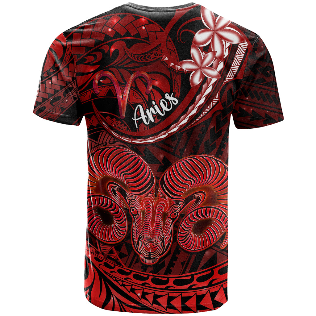 Polynesian Pride Aries Zodiac T Shirt Astrological Sign Tribal Plumeria Red Galaxy LT14 - Polynesian Pride