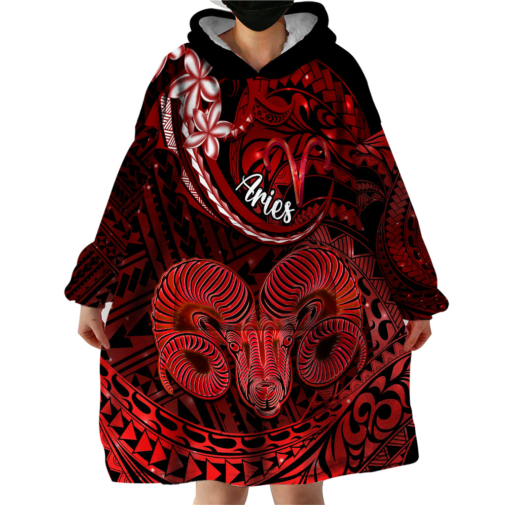 Polynesian Pride Aries Zodiac Wearable Blanket Hoodie Astrological Sign Tribal Plumeria Red Galaxy LT14 - Polynesian Pride