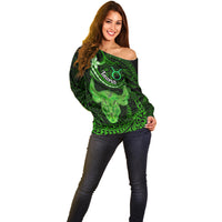 Polynesian Pride Taurus Zodiac Off Shoulder Sweater Astrological Sign Tribal Plumeria Green Galaxy LT14 - Polynesian Pride