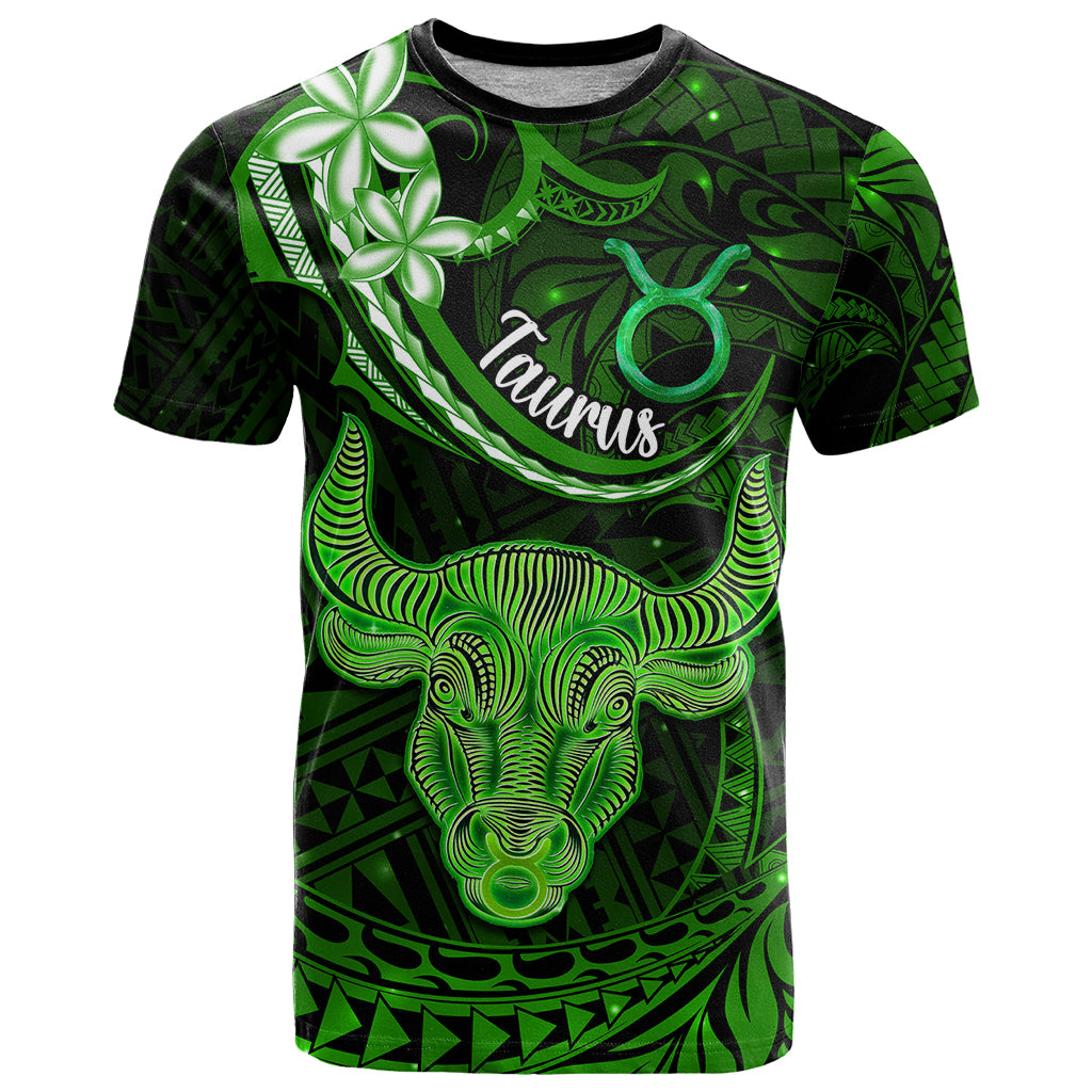 Polynesian Pride Taurus Zodiac T Shirt Astrological Sign Tribal Plumeria Green Galaxy LT14 Green - Polynesian Pride