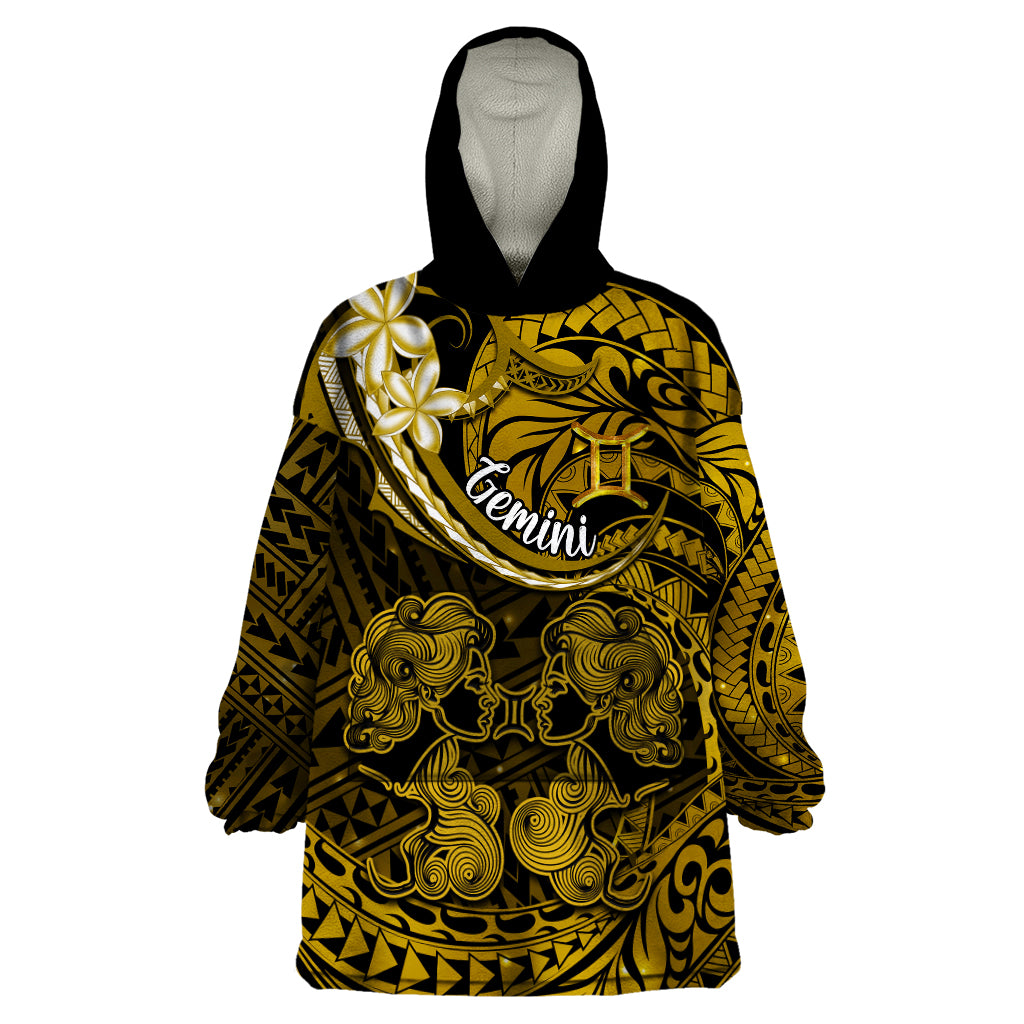 Polynesian Pride Gemini Zodiac Wearable Blanket Hoodie Astrological Sign Tribal Plumeria Gold Galaxy LT14 One Size Gold - Polynesian Pride