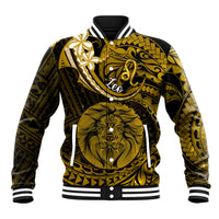 Polynesian Pride Leo Zodiac Baseball Jacket Astrological Sign Tribal Plumeria Gold Galaxy LT14 Unisex Gold - Polynesian Pride