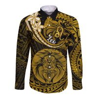 Polynesian Pride Leo Zodiac Long Sleeve Button Shirt Astrological Sign Tribal Plumeria Gold Galaxy LT14 Unisex Gold - Polynesian Pride