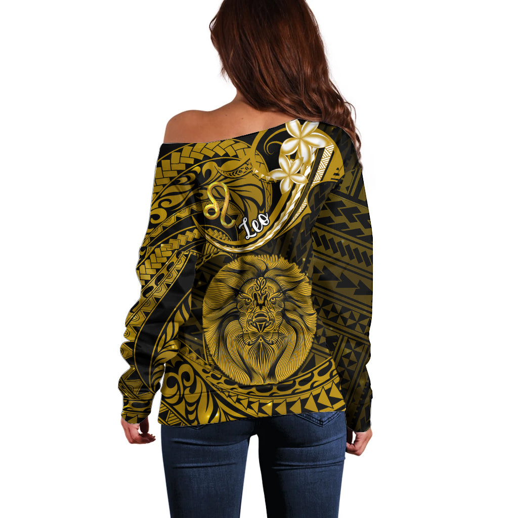 Polynesian Pride Leo Zodiac Off Shoulder Sweater Astrological Sign Tribal Plumeria Gold Galaxy LT14 - Polynesian Pride