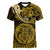 Polynesian Pride Leo Zodiac Women V Neck T Shirt Astrological Sign Tribal Plumeria Gold Galaxy LT14 Female Gold - Polynesian Pride