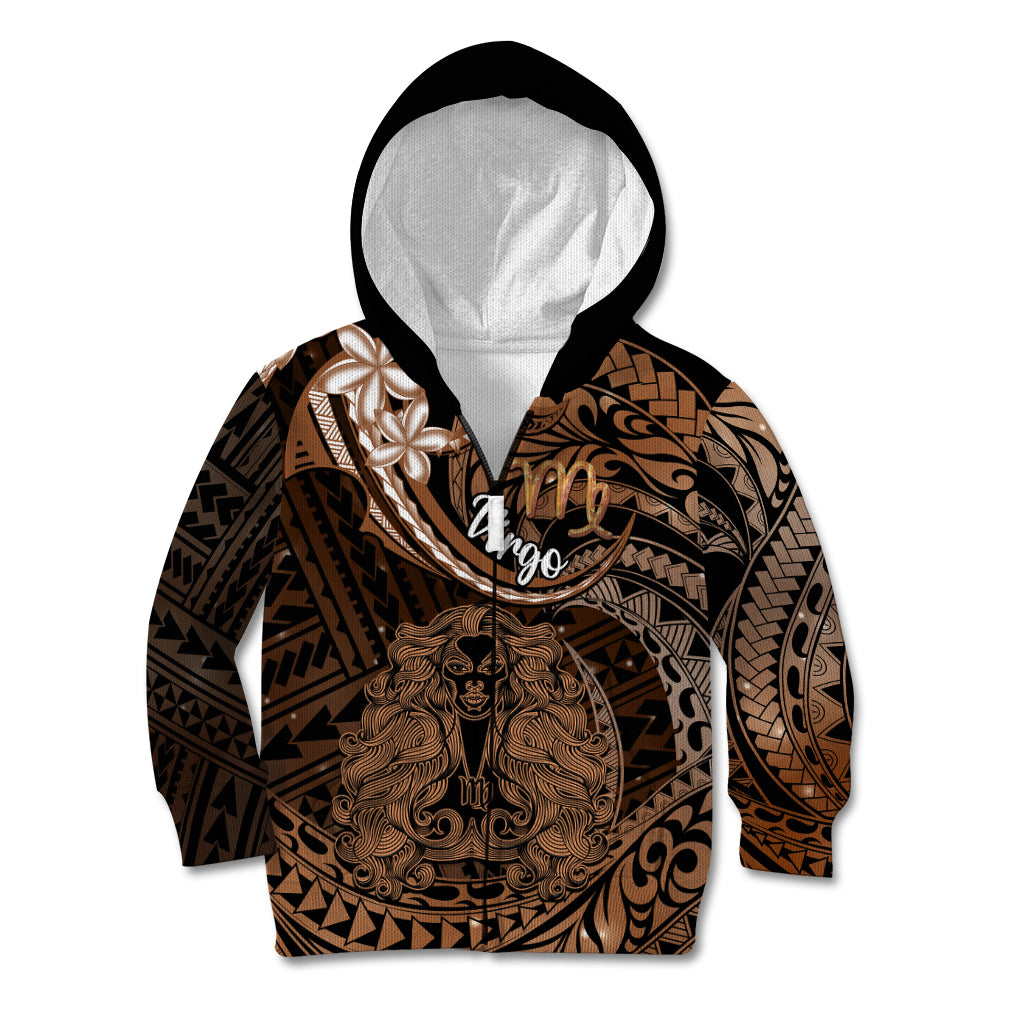 Polynesian Pride Virgo Zodiac Kid Hoodie Astrological Sign Tribal Plumeria Brown Galaxy LT14 Zip Hoodie Brown - Polynesian Pride