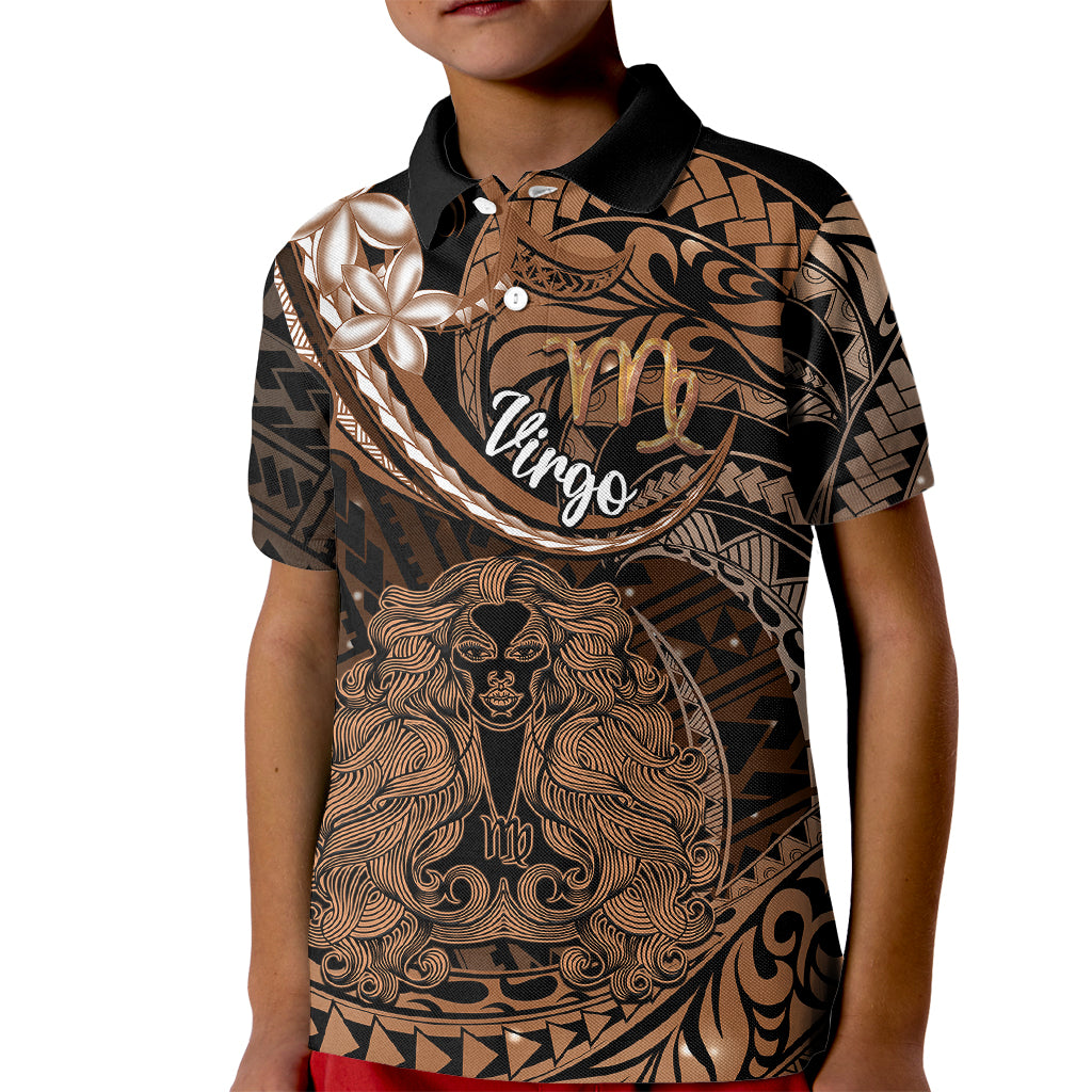 Polynesian Pride Virgo Zodiac Kid Polo Shirt Astrological Sign Tribal Plumeria Brown Galaxy LT14 Kid Brown - Polynesian Pride