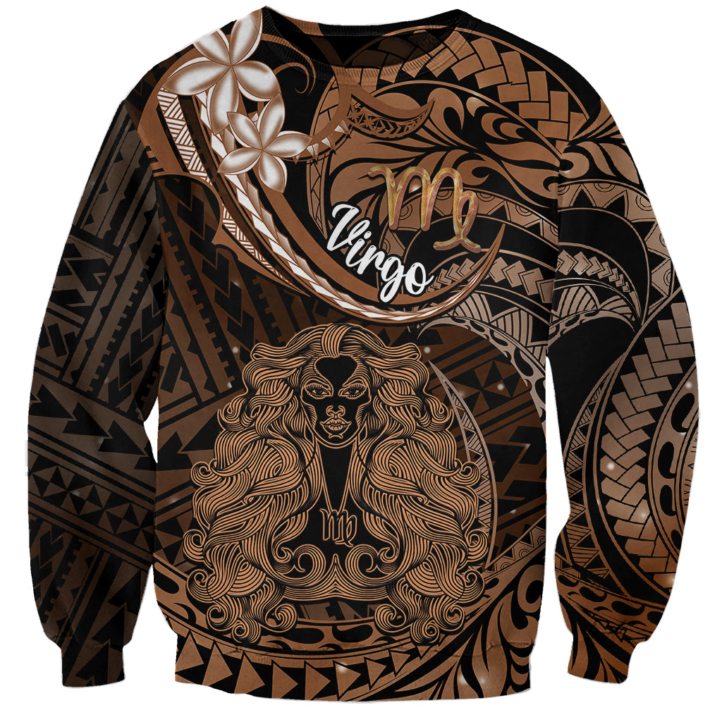 Polynesian Pride Virgo Zodiac Sweatshirt Astrological Sign Tribal Plumeria Brown Galaxy LT14 Unisex Brown - Polynesian Pride