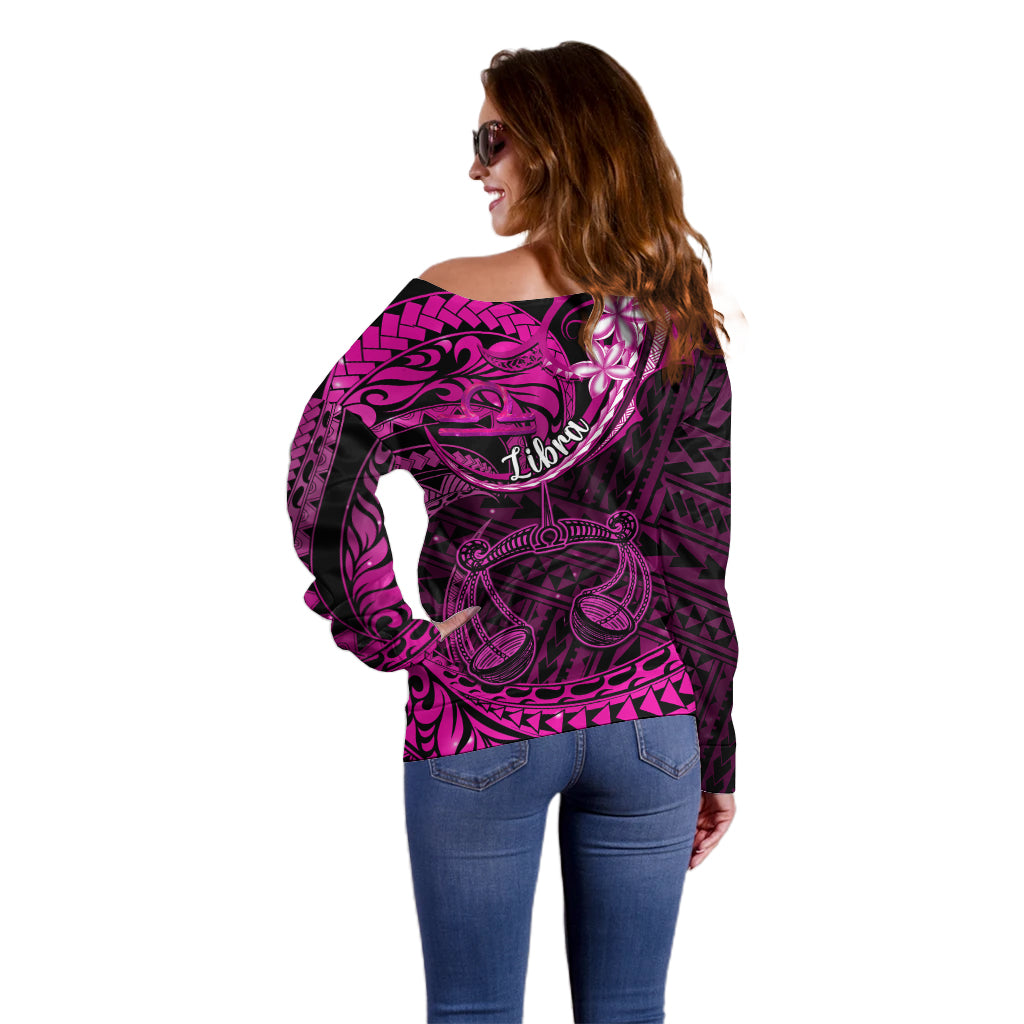 Polynesian Pride Libra Zodiac Off Shoulder Sweater Astrological Sign Tribal Plumeria Pink Galaxy LT14 - Polynesian Pride