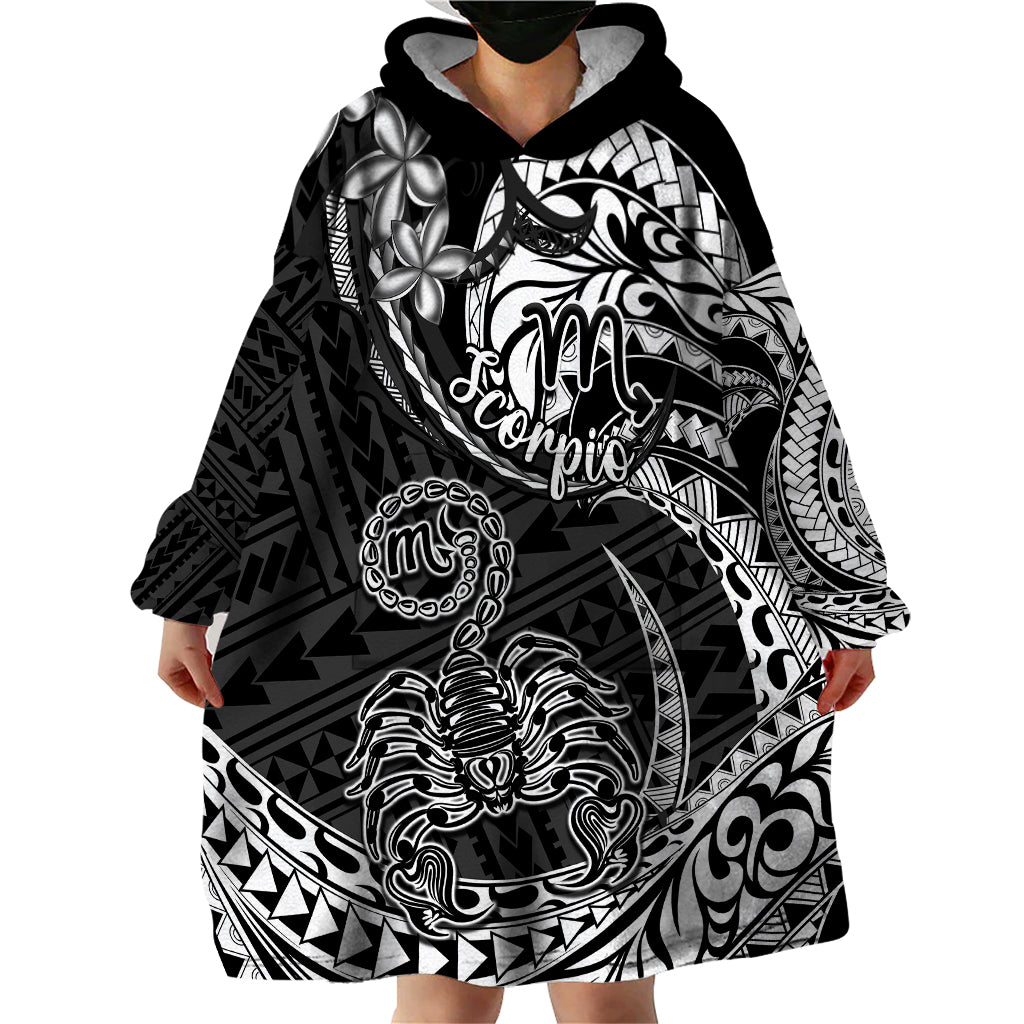 Polynesian Pride Scorpio Zodiac Wearable Blanket Hoodie Astrological Sign Tribal Plumeria Black LT14 - Polynesian Pride