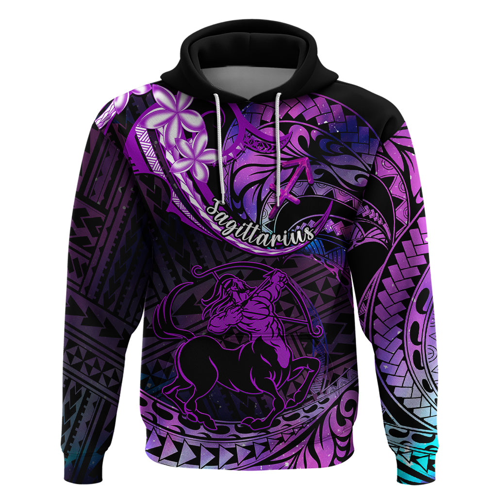 Polynesian Pride Sagittarius Zodiac Hoodie Astrological Sign Tribal Plumeria Purple Galaxy LT14 Purple - Polynesian Pride