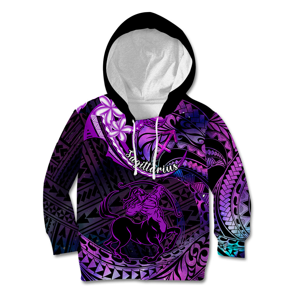 Polynesian Pride Sagittarius Zodiac Kid Hoodie Astrological Sign Tribal Plumeria Purple Galaxy LT14 Hoodie Purple - Polynesian Pride