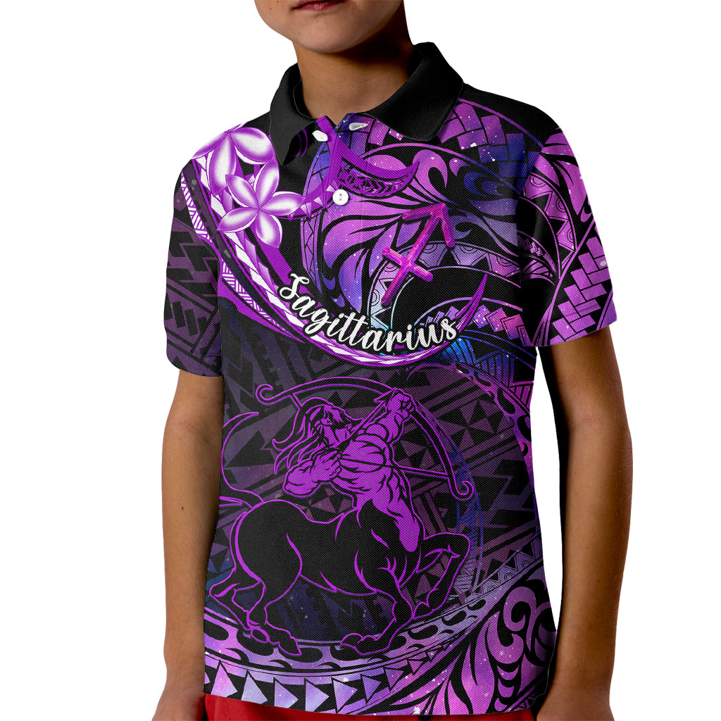 Polynesian Pride Sagittarius Zodiac Kid Polo Shirt Astrological Sign Tribal Plumeria Purple Galaxy LT14 Kid Purple - Polynesian Pride