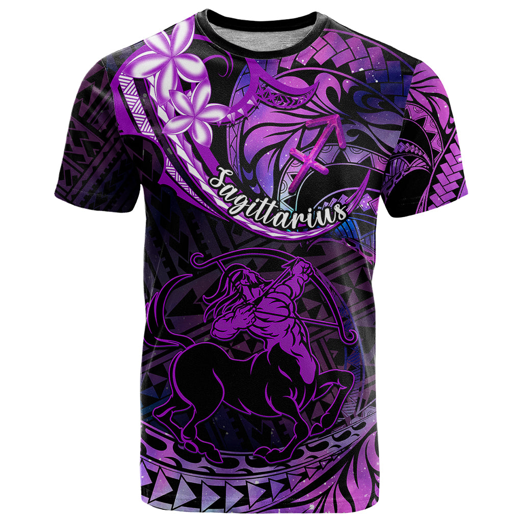Polynesian Pride Sagittarius Zodiac T Shirt Astrological Sign Tribal Plumeria Purple Galaxy LT14 Purple - Polynesian Pride