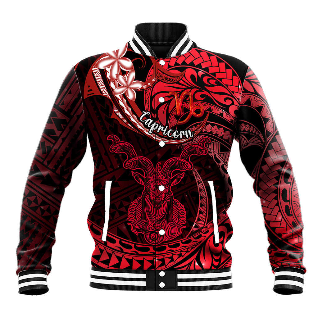 Polynesian Pride Capricorn Zodiac Baseball Jacket Astrological Sign Tribal Plumeria Red Galaxy LT14 Unisex Red - Polynesian Pride