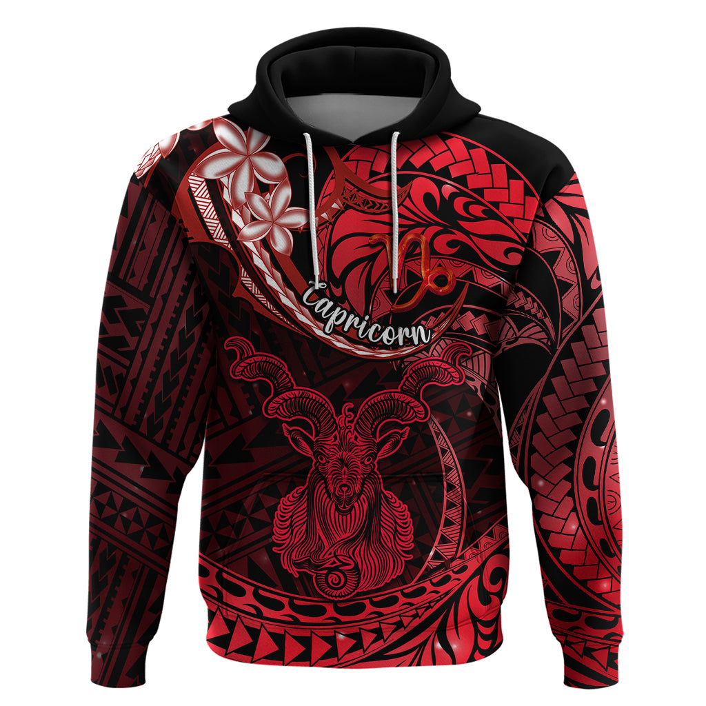 Polynesian Pride Capricorn Zodiac Hoodie Astrological Sign Tribal Plumeria Red Galaxy LT14 Red - Polynesian Pride