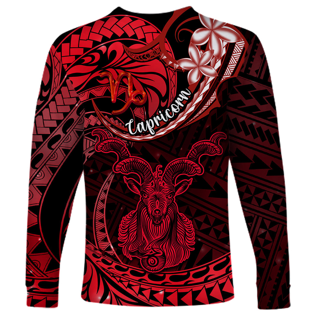 Polynesian Pride Capricorn Zodiac Long Sleeve Shirt Astrological Sign Tribal Plumeria Red Galaxy LT14 - Polynesian Pride