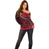Polynesian Pride Capricorn Zodiac Off Shoulder Sweater Astrological Sign Tribal Plumeria Red Galaxy LT14 - Polynesian Pride