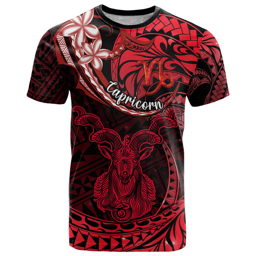 Polynesian Pride Capricorn Zodiac T Shirt Astrological Sign Tribal Plumeria Red Galaxy LT14 Red - Polynesian Pride