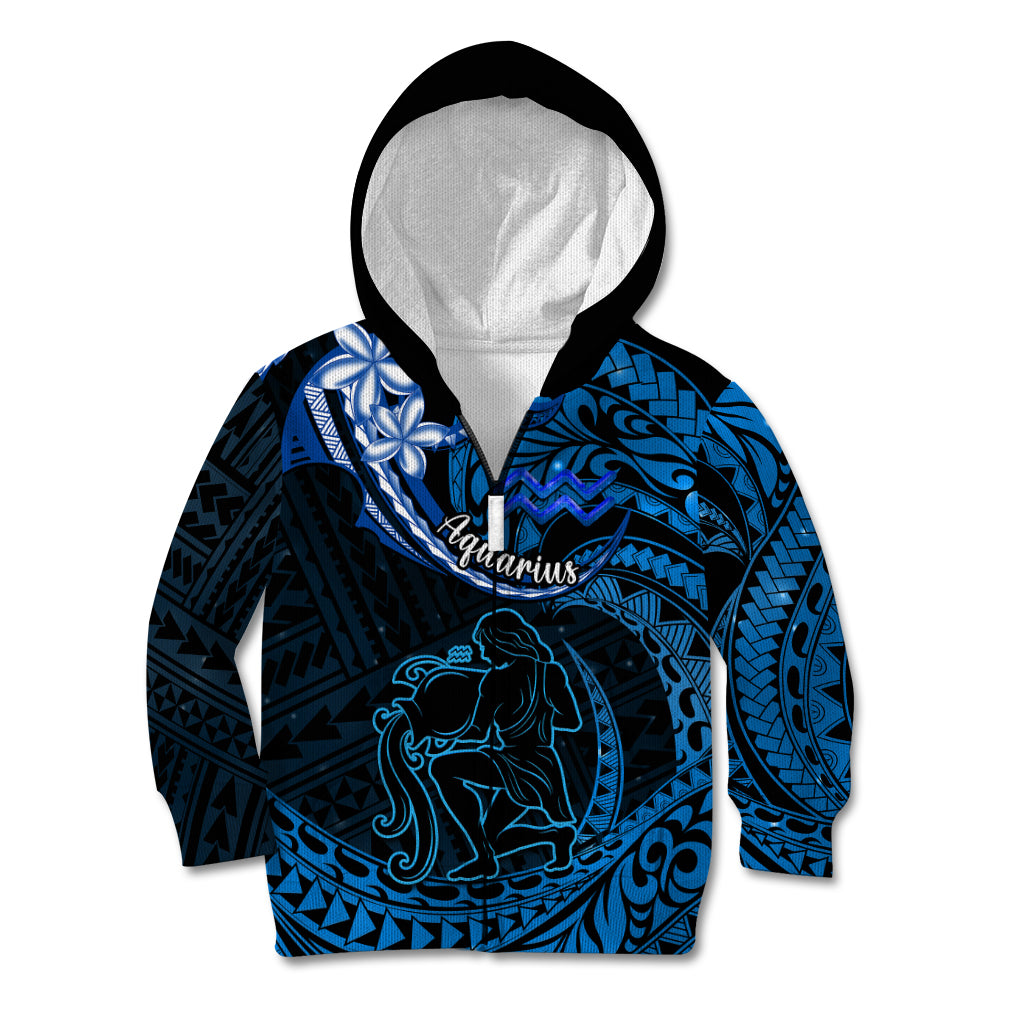 Polynesian Pride Aquarius Zodiac Kid Hoodie Astrological Sign Tribal Plumeria Blue Galaxy LT14 Zip Hoodie Blue - Polynesian Pride
