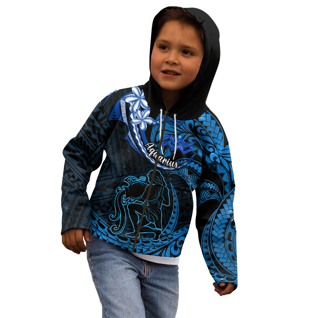 Polynesian Pride Aquarius Zodiac Kid Hoodie Astrological Sign Tribal Plumeria Blue Galaxy LT14 - Polynesian Pride