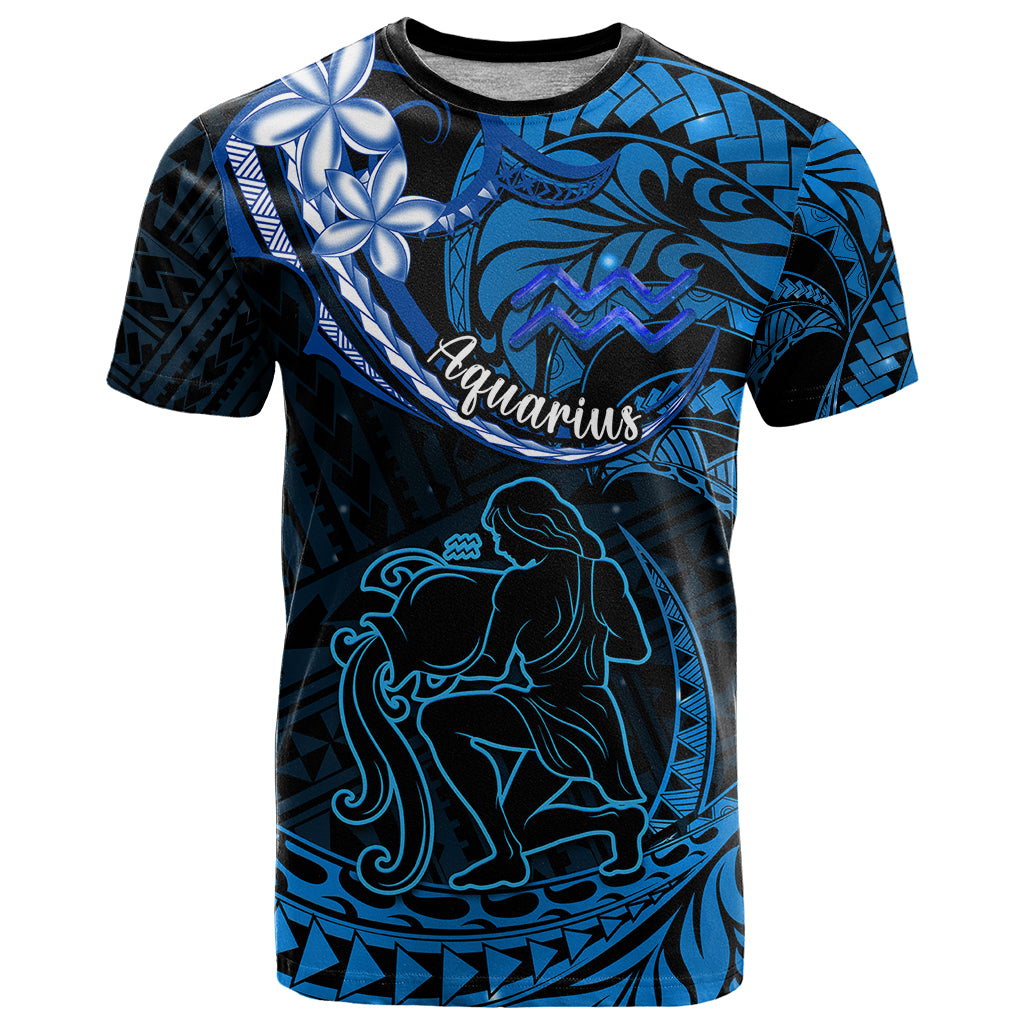 Polynesian Pride Aquarius Zodiac T Shirt Astrological Sign Tribal Plumeria Blue Galaxy LT14 Blue - Polynesian Pride