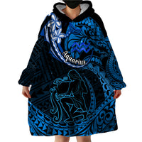 Polynesian Pride Aquarius Zodiac Wearable Blanket Hoodie Astrological Sign Tribal Plumeria Blue Galaxy LT14 - Polynesian Pride