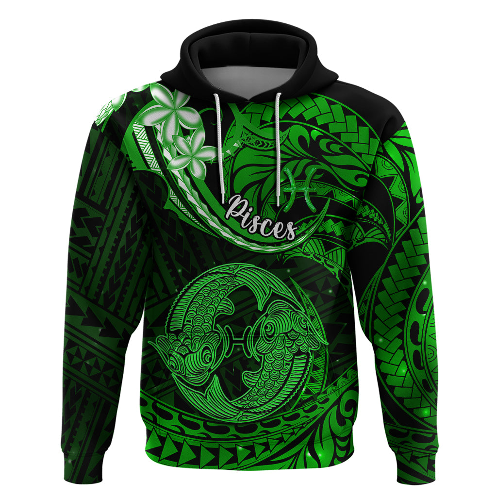 Polynesian Pride Pisces Zodiac Hoodie Astrological Sign Tribal Plumeria Green Galaxy LT14 Green - Polynesian Pride