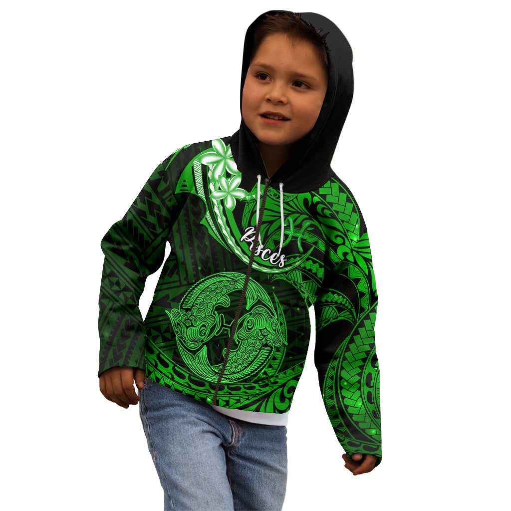 Polynesian Pride Pisces Zodiac Kid Hoodie Astrological Sign Tribal Plumeria Green Galaxy LT14 - Polynesian Pride