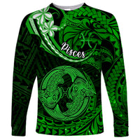 Polynesian Pride Pisces Zodiac Long Sleeve Shirt Astrological Sign Tribal Plumeria Green Galaxy LT14 Unisex Green - Polynesian Pride