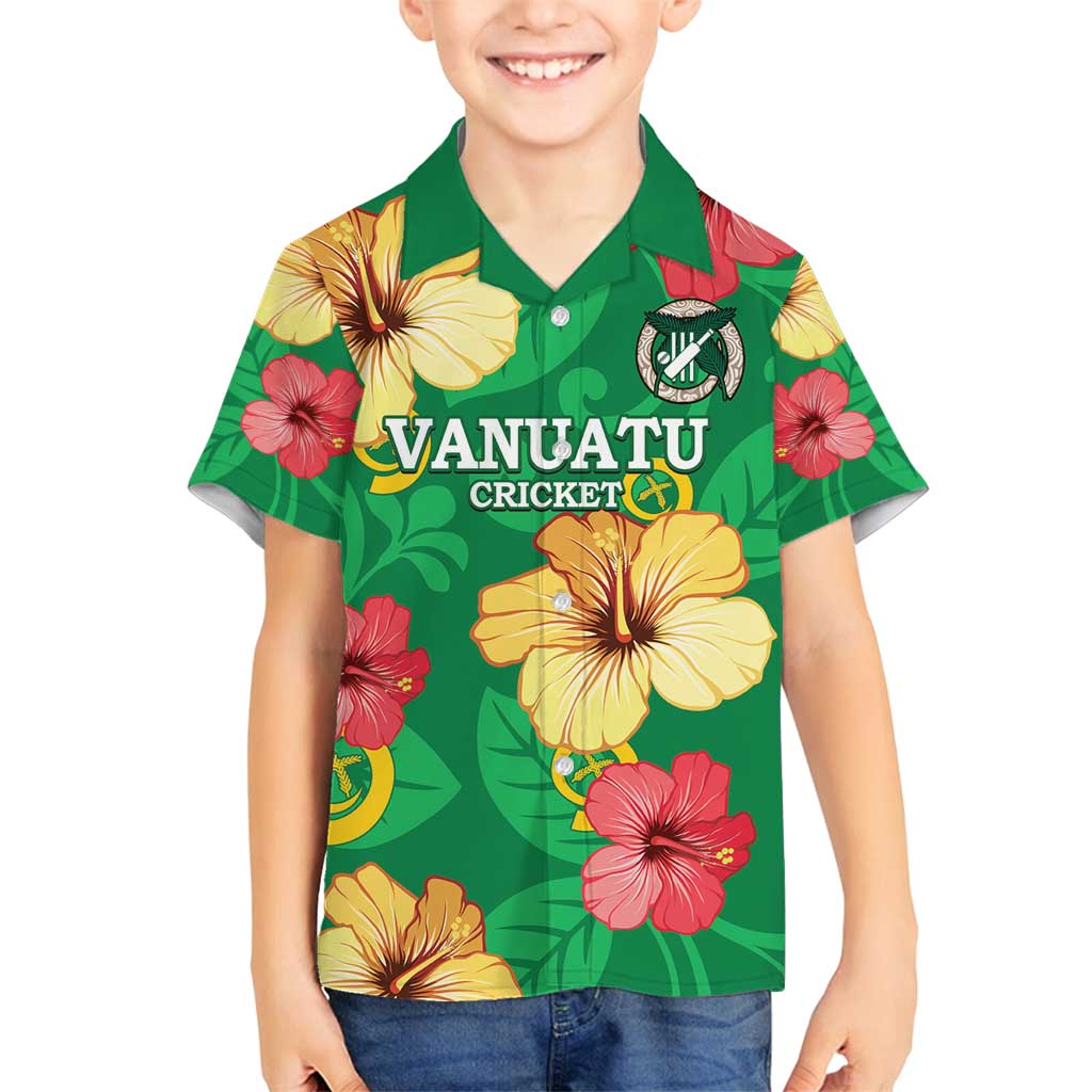Custom Vanuatu Cricket Family Matching Long Sleeve Bodycon Dress and Hawaiian Shirt 2024 Tropical Flowers Version LT14 Son's Shirt Green - Polynesian Pride
