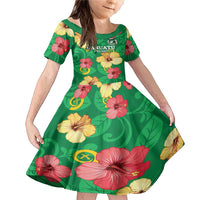 Custom Vanuatu Cricket Family Matching Mermaid Dress and Hawaiian Shirt 2024 Tropical Flowers Version LT14 Daughter's Dress Green - Polynesian Pride