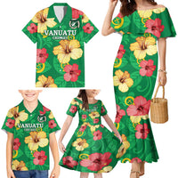 Custom Vanuatu Cricket Family Matching Mermaid Dress and Hawaiian Shirt 2024 Tropical Flowers Version LT14 - Polynesian Pride